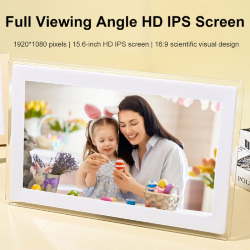 Cadre photo numérique en nuage avec écran IPS de 15,6 pouces, machine de publicité LED murale, type de prise : prise américaine (blanc) SH101B216-013