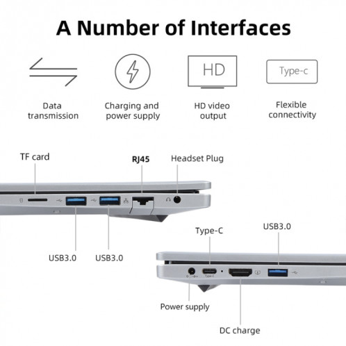 Ordinateur portable Windows 11 14 pouces, 8 Go + 512 Go, processeur Intel Core i5 de 4e génération, axe de rotation à 180 degrés (argent) SH003A651-018