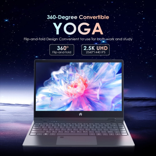 Ordinateur portable Yoga GXMO Y140N 14,1 pouces, 16 Go + 1 To, Windows 11 Intel Alder Lake N95 Quad Core, prise en charge du déverrouillage par empreinte digitale (gris métallisé) SG901A1782-08