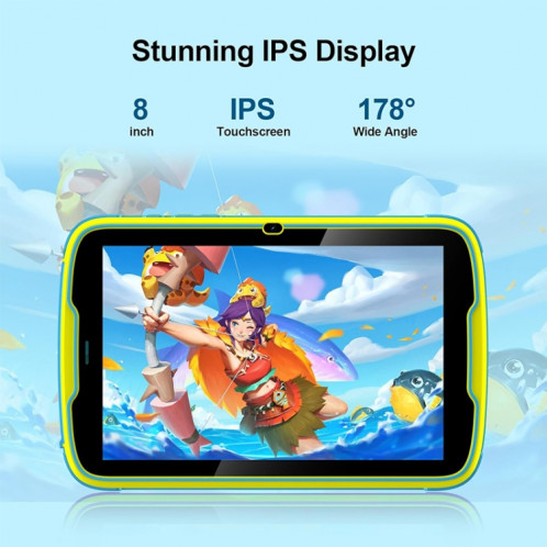 Tablette WiFi pour enfants UNIWA Boxchip Tab 8, 4 Go + 64 Go, 8 pouces Android 13 Allwinner A523 Octa Core CPU Prise en charge Google Play (Bleu) SU801A1238-010