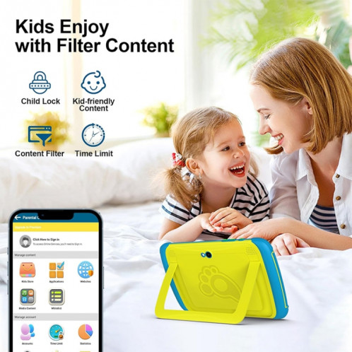 Tablette WiFi pour enfants UNIWA Boxchip Tab 8, 4 Go + 64 Go, 8 pouces Android 13 Allwinner A523 Octa Core CPU Prise en charge Google Play (Bleu) SU801A1238-010