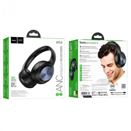 Casque de jeu Bluetooth à réduction active du bruit hoco W54 BT5.4 (noir) SH801A458-08