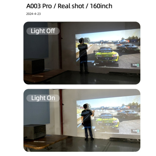 AUN A003 Pro 1920 x 1080P 350 Lumens Projecteur LED HD numérique portable pour cinéma maison, prise américaine (gris) SA401A6-08