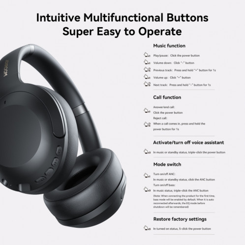 Casque sans fil Bluetooth JOYROOM JR-JH2 ANC (noir) SJ501A590-014