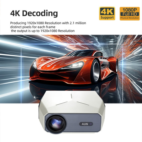 AUN A004 Pro Projecteur LCD portable 1920 x 1080P 9000 Lumen Android 9.0, prise américaine (blanc) SA501A608-016
