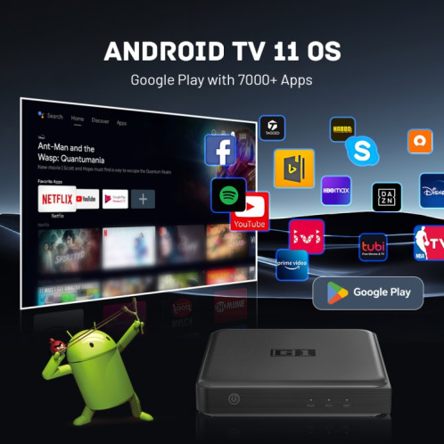 Décodeur Internet 4K HD avec processeur quad-core G1 Cortex-A55 Android 11 et télécommande, 4 Go + 32 Go () SH701A1200-012