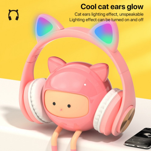 Casque de jeu sans fil Bluetooth à oreilles de chat avec lumière (bleu) SH001E905-011