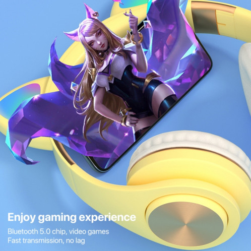 Casque de jeu sans fil Bluetooth à oreilles de chat avec lumière (or) SH001D1109-011