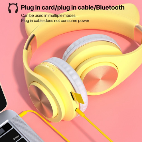 Casque de jeu sans fil Bluetooth à oreilles de chat avec lumière (or) SH001D1109-011