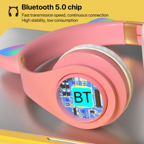 Casque de jeu sans fil Bluetooth à oreilles de chat avec lumière (bleu) SH001E905-011