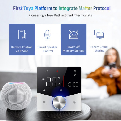 Thermostat intelligent WiFi pour chauffage de l'eau BHT-009GALW-MT à LED avec Matter (blanc) SH501B1411-013