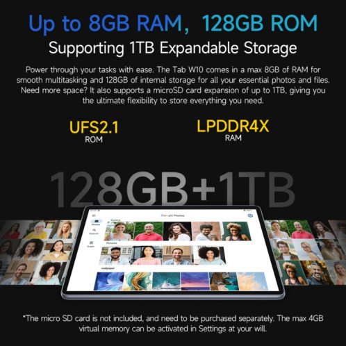  Tablette PC WiFi Ulefone Tab W10, 4 Go + 128 Go, 10,1 pouces Android 14 Unisoc T606 Octa Core, (gris sidéral) SU301A811-013
