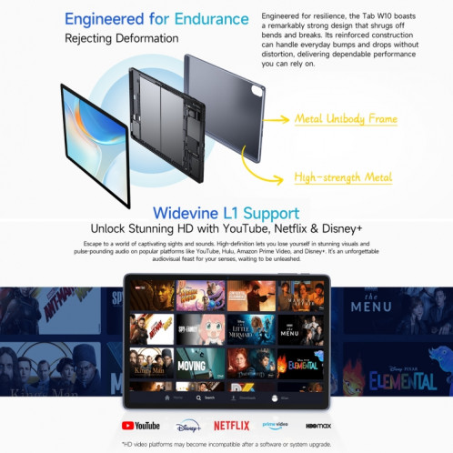  Tablette PC WiFi Ulefone Tab W10, 4 Go + 128 Go, 10,1 pouces Android 14 Unisoc T606 Octa Core, (gris sidéral) SU301A811-013