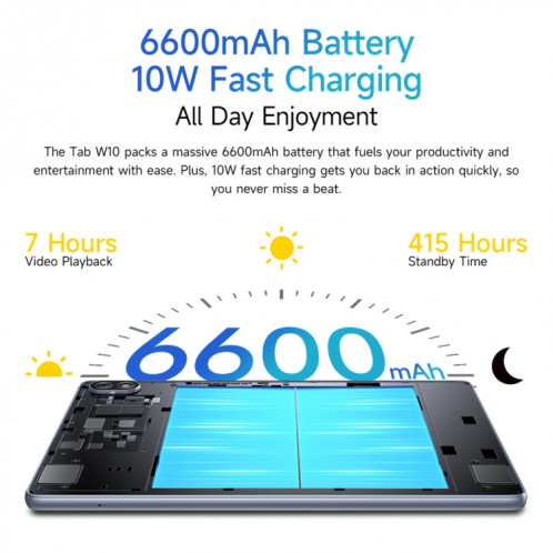  Tablette PC WiFi Ulefone Tab W10, 4 Go + 128 Go, 10,1 pouces Android 14 Unisoc T606 Octa Core, (gris sidéral) SU301A811-013