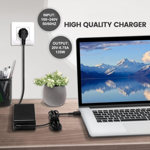 Adaptateur secteur pour ordinateur portable Lenovo 135 W 20 V 6,75 A avec prise USB, SH1601955-08