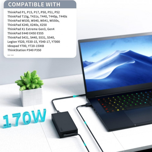 Adaptateur secteur pour ordinateur portable Lenovo 170 W 20 V 8,5 A avec prise USB, prise : prise américaine SH17021285-07