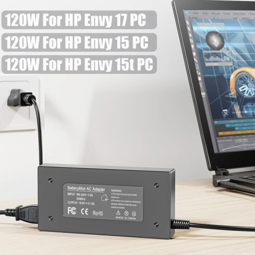 Adaptateur secteur pour ordinateur portable 120 W 19,5 V 6,15 A pour HP 4,5 x 3,0, prise : prise américaine SH22021831-07