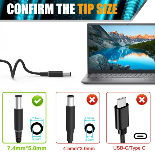 Adaptateur secteur pour ordinateur portable Dell 7,4 x 5,0 130 W 19,5 V 6,7 A, prise : SH28011983-09