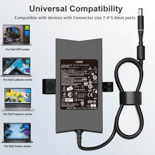 Adaptateur secteur pour ordinateur portable Dell 7,4 x 5,0 130 W 19,5 V 6,7 A, prise : prise britannique SH28031803-09