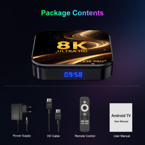 TX98 Pro+ 8K UHD Android 13 Smart TV Box avec télécommande, 2 Go + 16 Go, RK3528 Quad-Core () SH401A1536-012