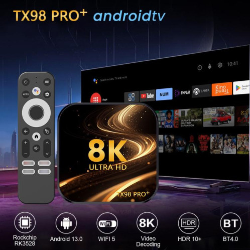 TX98 Pro+ 8K UHD Android 13 Smart TV Box avec télécommande, 2 Go + 16 Go, RK3528 Quad-Core () SH401A1536-012
