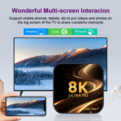 TX98 Pro+ 8K UHD Android 13 Smart TV Box avec télécommande, 2 Go + 16 Go, RK3528 Quad-Core () SH401A1536-012