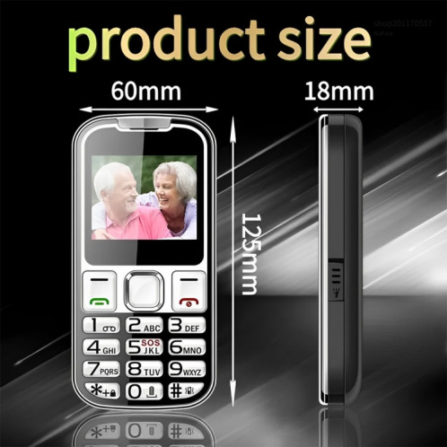 Téléphone à clavier W26 Elder, 2,2 pouces, 6800 mAh, 21 touches, SOS, FM, double SIM, GSM, prise : prise américaine (noir) SH102A1239-09
