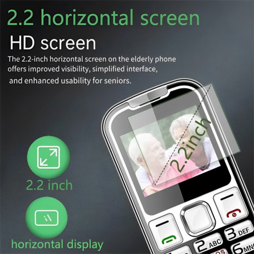 Téléphone à clavier W26 Elder, 2,2 pouces, 6800 mAh, 21 touches, SOS, FM, double SIM, GSM, prise : prise américaine (noir) SH102A1239-09
