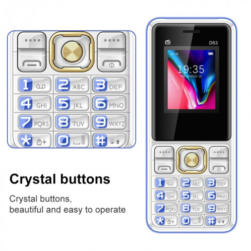 Téléphone à clavier D63 Elder, 1,77 pouces, 3600 mAh, SOS, FM, double SIM, GSM, prise : prise américaine (bleu) SH802B899-05