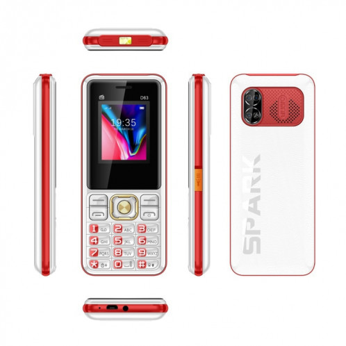 Téléphone à clavier D63 Elder, 1,77 pouces, 3600 mAh, SOS, FM, double SIM, GSM, prise : prise américaine (rouge) SH802C635-05