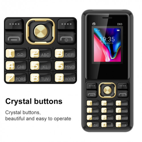 Téléphone à clavier D63 Elder, 1,77 pouces, 3600 mAh, SOS, FM, double SIM, GSM, prise : prise britannique (noir) SH803A1946-05