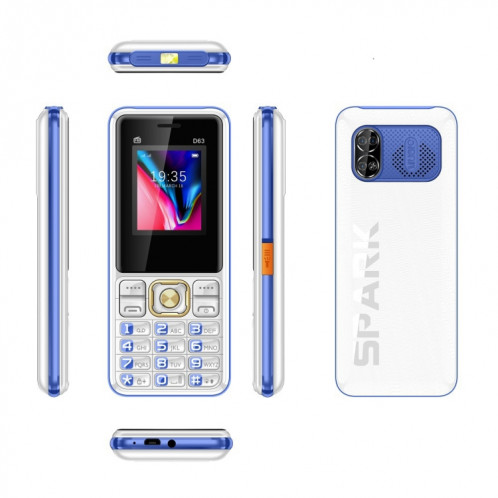 Téléphone à clavier D63 Elder, 1,77 pouces, 3600 mAh, SOS, FM, double SIM, GSM, prise : prise britannique (bleu) SH803B1472-05