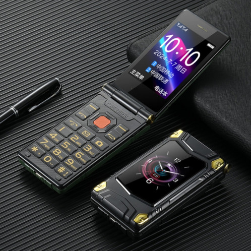 Téléphone robuste à double écran M7+ 4G, 2,8 pouces à l'intérieur, 2,4 pouces à l'extérieur, batterie 6800mAh, 24 touches, lampe de poche, réseau : 4G, double SIM, SOS, prise : prise américaine (noir) SH402A1580-017