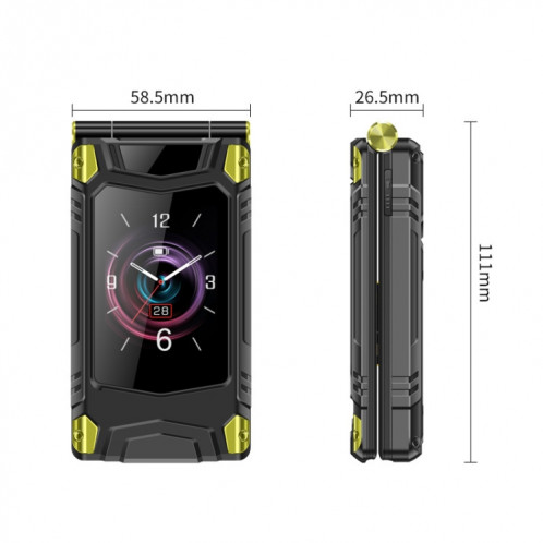 Téléphone robuste à double écran M7+ 4G, 2,8 pouces à l'intérieur, 2,4 pouces à l'extérieur, batterie 6800mAh, 24 touches, lampe de poche, réseau : 4G, double SIM, SOS, prise : prise américaine (noir) SH402A1580-017