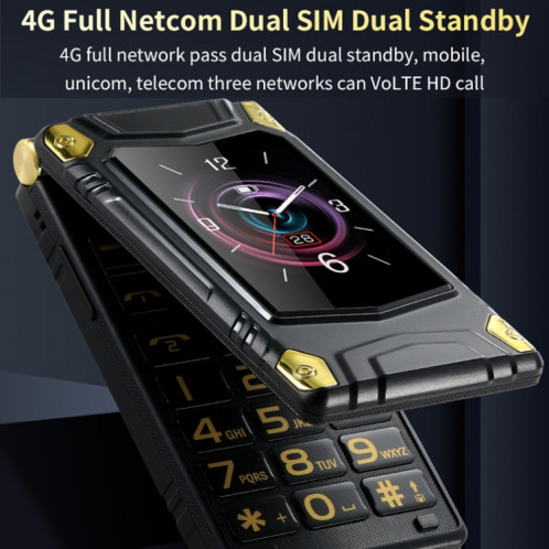 Téléphone robuste à double écran M7+ 4G, 2,8 pouces à l'intérieur, 2,4 pouces à l'extérieur, batterie 6800mAh, 24 touches, lampe de poche, réseau : 4G, double SIM, SOS, prise : prise américaine (noir) SH402A1580-017