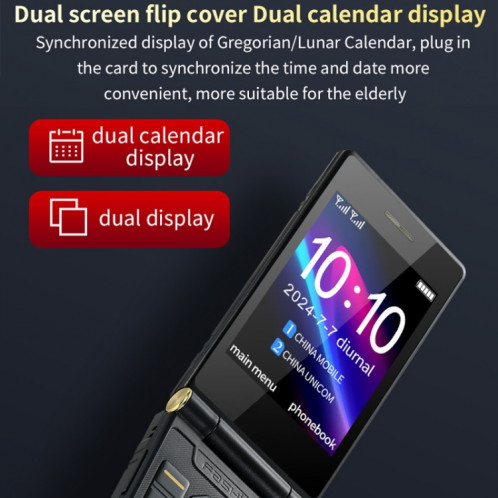 Téléphone robuste à double écran M7+ 4G, 2,8 pouces à l'intérieur, 2,4 pouces à l'extérieur, batterie 6800 mAh, 24 touches, lampe de poche, réseau : 4G, double SIM, SOS, prise : prise britannique (noir) SH403A1327-017