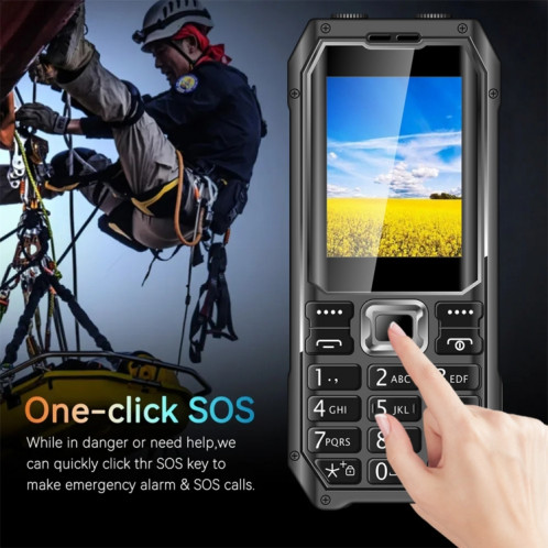 Téléphone à clavier Q6000 pour personnes âgées, 2,4 pouces, 6800 mAh, deux lampes de poche, 21 touches, SOS, FM, double SIM, GSM, prise : (noir) SH801A493-014