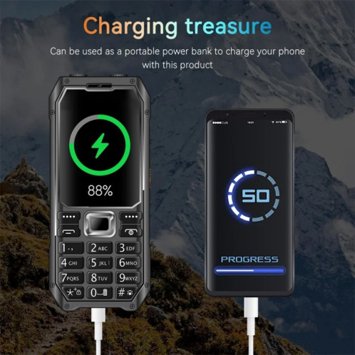 Téléphone à clavier Q6000 pour personnes âgées, 2,4 pouces, 6800 mAh, deux lampes de poche, 21 touches, SOS, FM, double SIM, GSM, prise : (noir) SH801A493-014