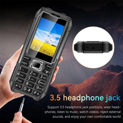 Téléphone à clavier Q6000 pour personnes âgées, 2,4 pouces, 6800 mAh, deux lampes de poche, 21 touches, SOS, FM, double SIM, GSM, prise : (noir) SH801A493-014