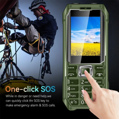 Téléphone à clavier Q6000 pour personnes âgées, 2,4 pouces, 6800 mAh, deux lampes de poche, 21 touches, SOS, FM, double SIM, GSM, prise : prise américaine (vert) SH802B882-014