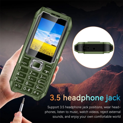 Téléphone à clavier Q6000 pour personnes âgées, 2,4 pouces, 6800 mAh, deux lampes de poche, 21 touches, SOS, FM, double SIM, GSM, prise : prise américaine (vert) SH802B882-014