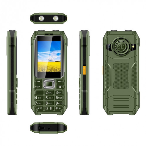 Téléphone à clavier Q6000 pour personnes âgées, 2,4 pouces, 6800 mAh, deux lampes de poche, 21 touches, SOS, FM, double SIM, GSM, prise : prise britannique (vert) SH803B307-014