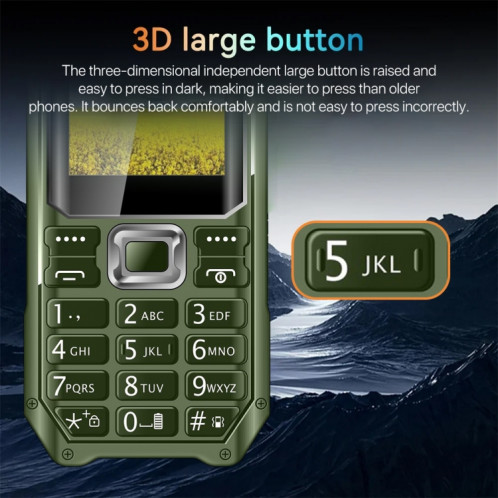 Téléphone à clavier Q6000 pour personnes âgées, 2,4 pouces, 6800 mAh, deux lampes de poche, 21 touches, SOS, FM, double SIM, GSM, prise : prise britannique (vert) SH803B307-014