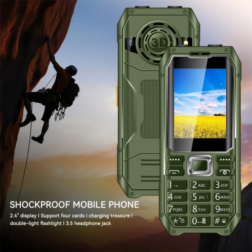 Téléphone à clavier Q6000 pour personnes âgées, 2,4 pouces, 6800 mAh, deux lampes de poche, 21 touches, SOS, FM, double SIM, GSM, prise : prise britannique (vert) SH803B307-014