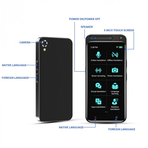 VORMOR Z6 Traducteur intelligent AI avec écran tactile HD de 5,0 pouces 139 langues avec traduction hors ligne / traduction de photos SH41021121-09