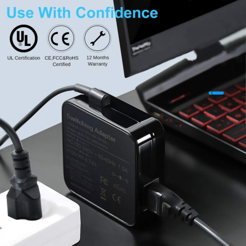 Adaptateur secteur pour ordinateur portable 19 V 4,74 A 90 W pour Asus 5,5 x 2,5, prise : SH17011876-08