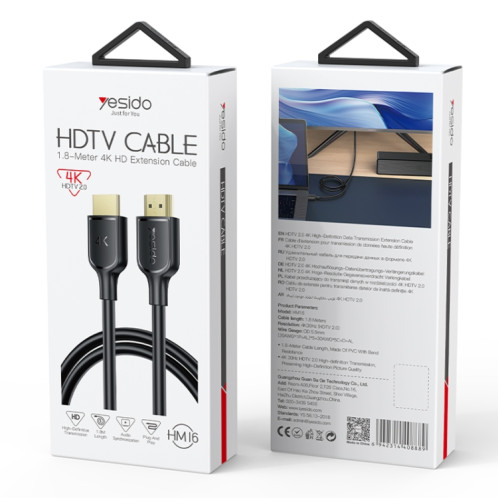 Câble d'extension HDMI HD 4K 30 Hz Yesido HM16, longueur : 1,8 m (noir) SY101A426-011