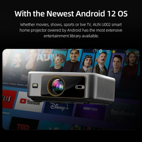 Projecteur intelligent Home Cinéma AUN U002 1920x1080P 970ANSI Android 12, prise britannique (gris foncé) SA202A1791-014