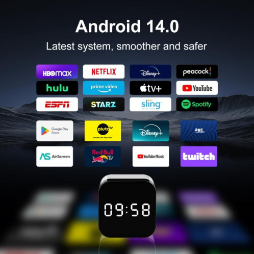 H96Max 8K UHD Android 14 Smart TV Box avec télécommande, 2 Go + 16 Go, Allwinner H728 Octa-Core () SH601A625-013