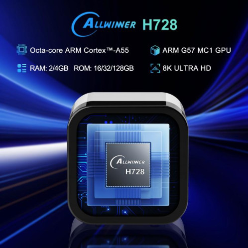 H96Max 8K UHD Android 14 Smart TV Box avec télécommande, 4 Go + 32 Go, Allwinner H728 Octa-Core () SH602A248-013